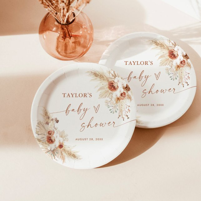 Plato De Papel Placas de papel Boho Baby Shower | Floral moderna (Subido por el creador)