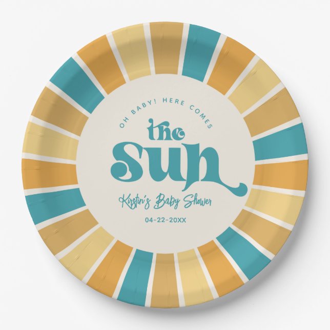 Plato De Papel Placas de papel Boho Sun Baby Shower (Anverso)