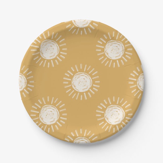 Plato De Papel Placas de papel Boho Sun Baby Shower (Anverso)