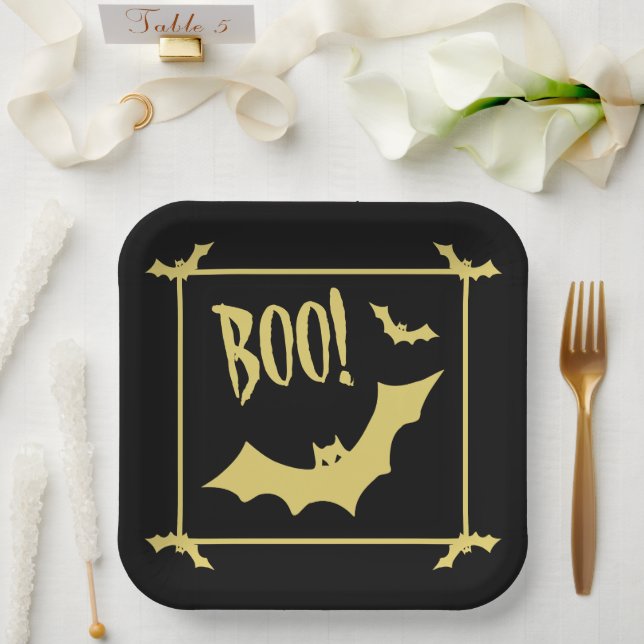 Plato De Papel Placas de papel BOO de Halloween del poeta Adiela  (Boda)