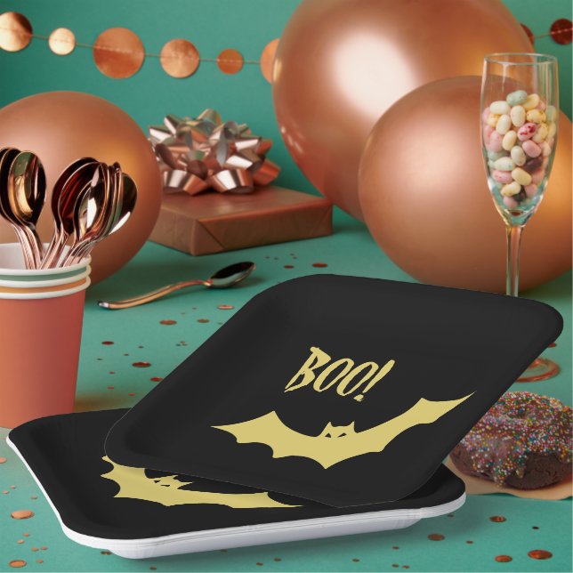 Plato De Papel Placas de papel Boo de Halloween diseñadas por Adi (Multi)