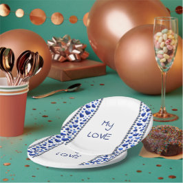 Plato De Papel Placas de papel cardíaco de purpurina azul