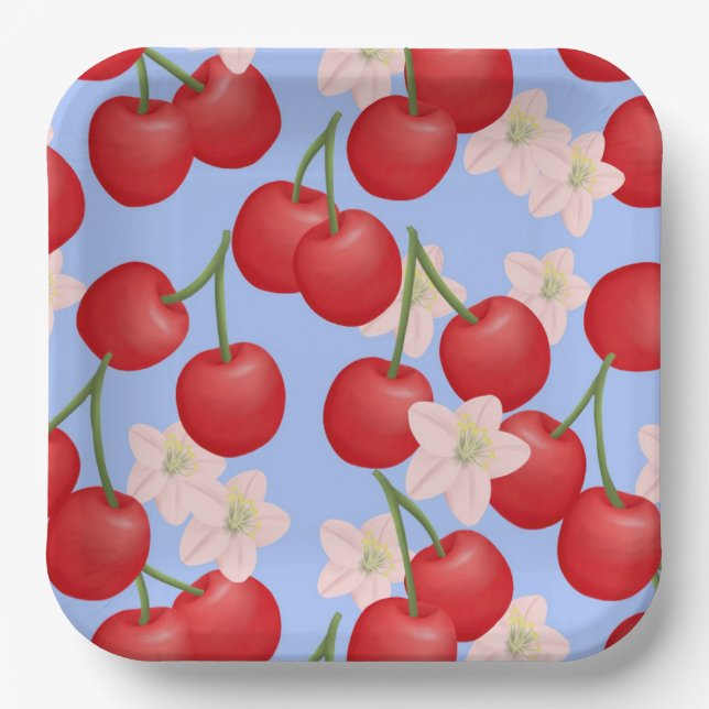 Plato De Papel Placas de papel cereza (Anverso)
