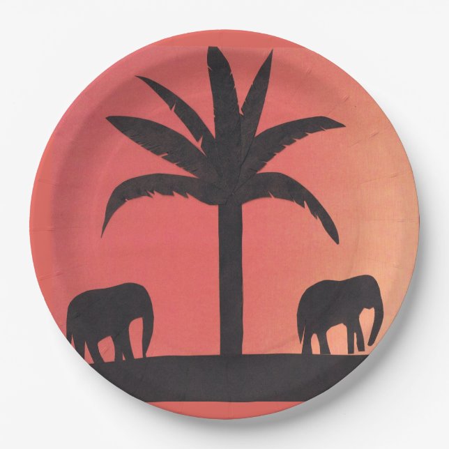 Plato De Papel Placas de papel con diseño de elefantes (Anverso)