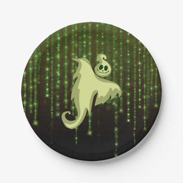 Plato De Papel Placas de papel con luces de cadena verde fantasma (Anverso)