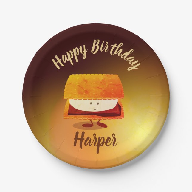 Plato De Papel Placas de papel con nombre Happy Birthday S (Anverso)