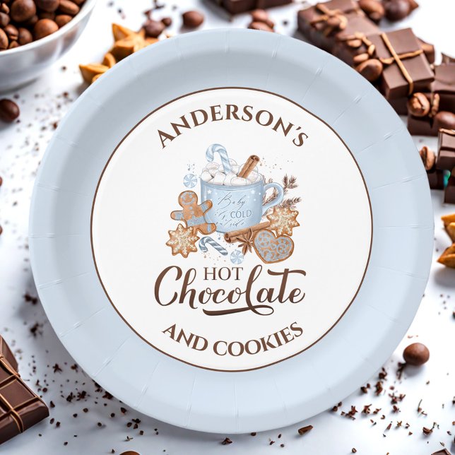 Plato De Papel Placas de papel con nombres de Navidades azules de (Hot Chocolate Blue Christmas Name Paper Plates)