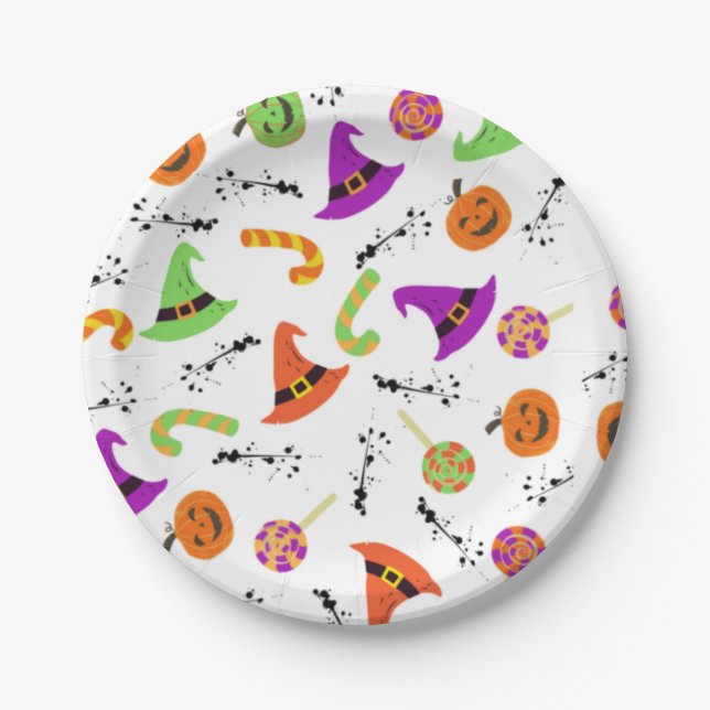 Plato De Papel Placas de papel con patrones de Halloween divertid (Anverso)