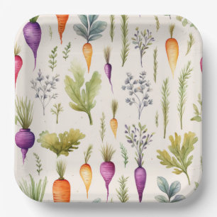 Plato De Papel Placas de papel con tema de zanahoria en el jardín