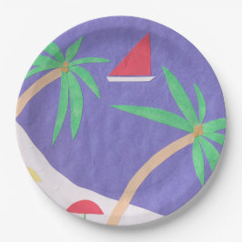 Plato De Papel Placas de papel con una escena de playa