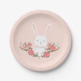 Plato De Papel Placas de papel conejo Ducha bebé Chica rosa Woodl