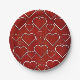 Plato De Papel Placas de papel, corazón rojo y blanco