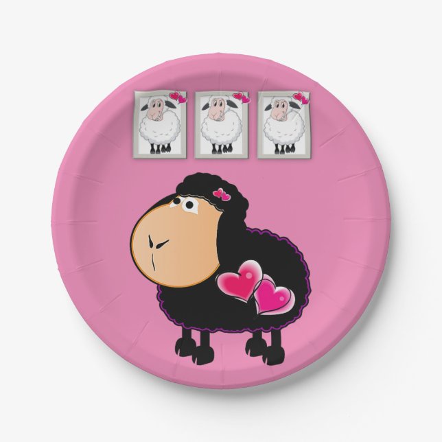 Plato De Papel Placas de papel, corazones rosados de oveja (Anverso)