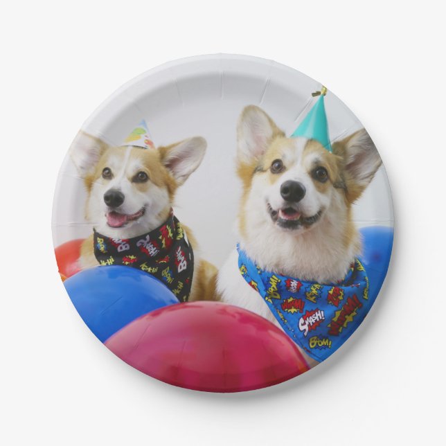 Plato De Papel Placas de papel Corgis Fiesta (Anverso)