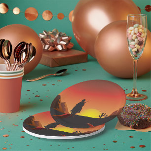 Plato De Papel Placas de papel Cowboy para el atardecer