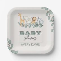Placas de papel cuadrado de Safari Baby Shower de