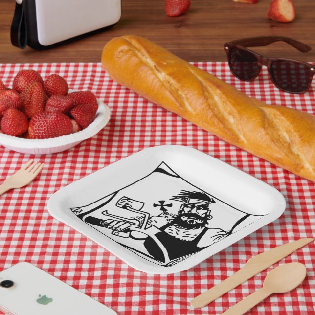 Plato De Papel Placas de papel cuadrado negro para bicicletas (Picnic)