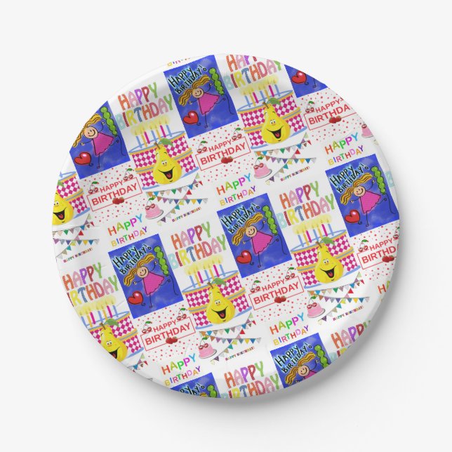 Plato De Papel Placas de papel, cumpleaños feliz (Anverso)