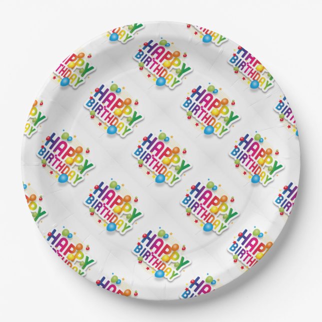 Plato De Papel Placas de papel/cumpleaños feliz (Anverso)