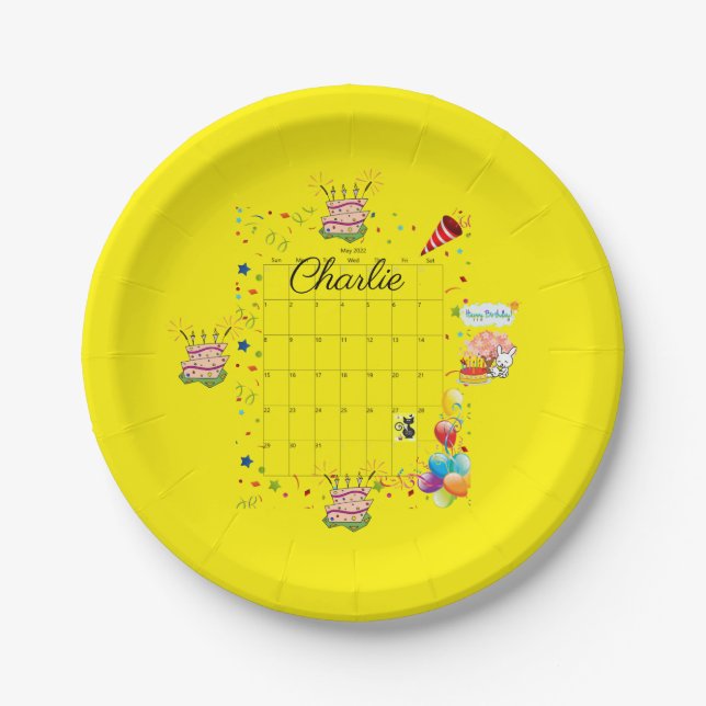 Plato De Papel Placas de papel, cumpleaños feliz mayo de 2022 (Anverso)