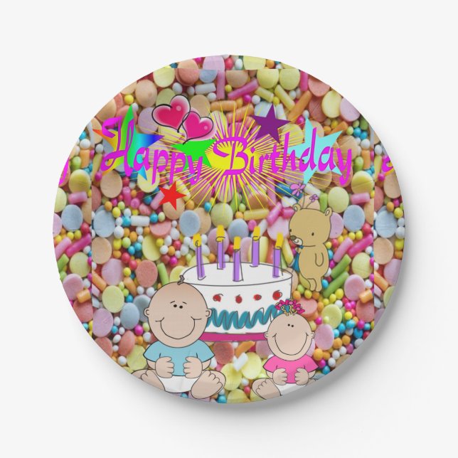 Plato De Papel Placas de papel, cumpleaños feliz para el bebé (Anverso)