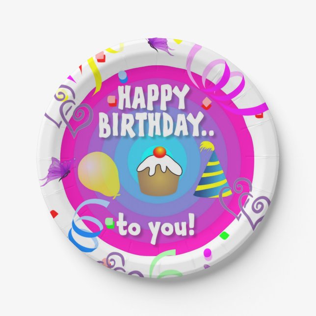 Plato De Papel Placas de papel, cumpleaños feliz para ti (Anverso)
