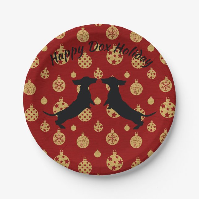 Plato De Papel Placas de papel Dachshund para vacaciones rojas y  (Anverso)
