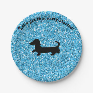 Plato De Papel Placas de papel Dachshund Purpurina azul