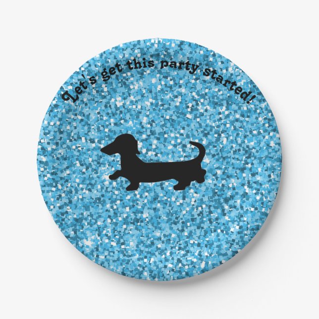 Plato De Papel Placas de papel Dachshund Purpurina azul (Anverso)