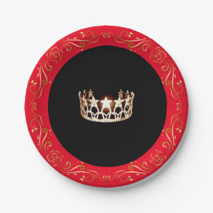 Plato De Papel Placas de papel de 7" estilo Red Gold Crown de Mis
