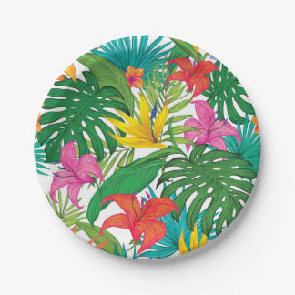 Plato De Papel Placas de papel de 7" Fiesta floral tropical