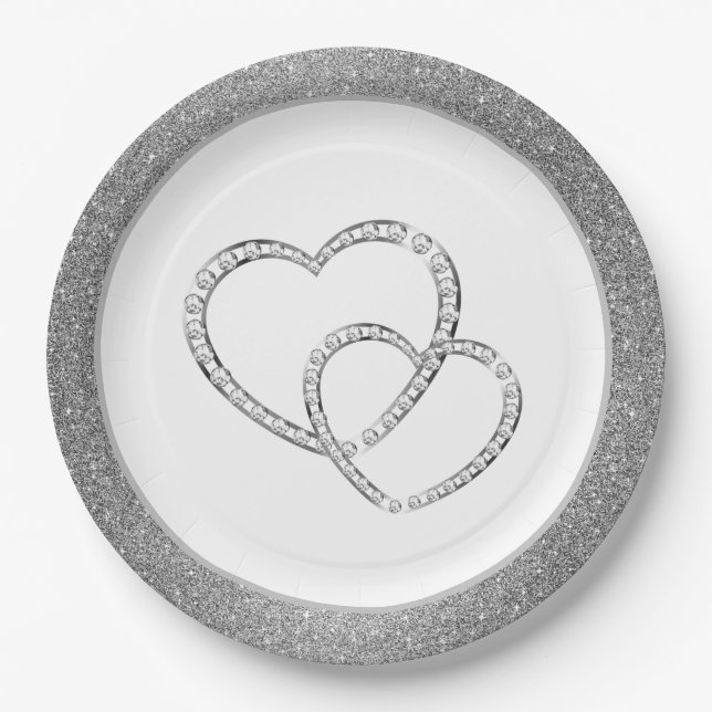 Plato De Papel Placas de papel de 9" del Purpurina SLVR boda-Dos  (Anverso)