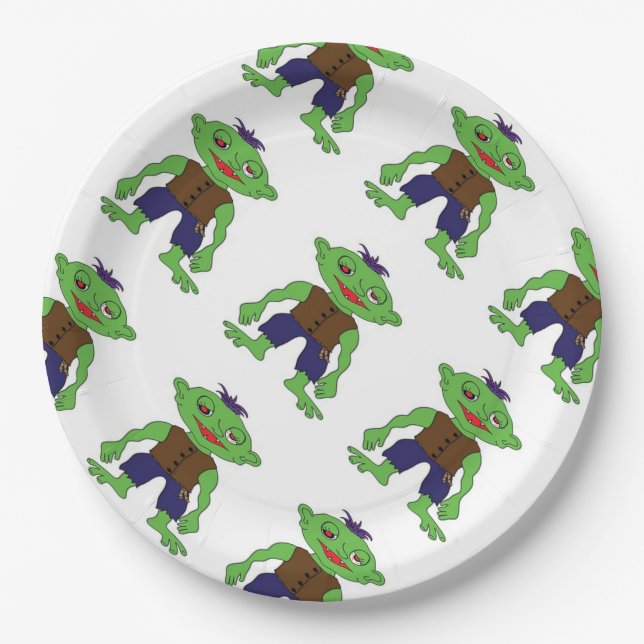 Plato De Papel Placas de papel de 9"/Monstruo verde (Anverso)