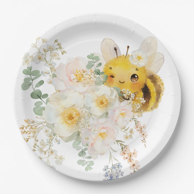 Plato De Papel Placas de papel de abeja floral (Anverso)