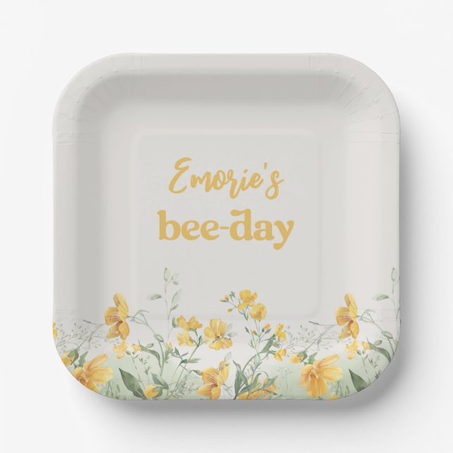 Plato De Papel Placas de papel de abejas florales acuáticas (Anverso)