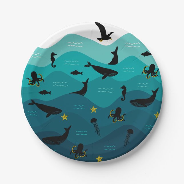 Plato De Papel Placas de papel de animales marinos (Anverso)