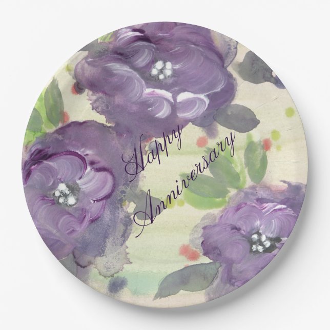Plato De Papel Placas de papel de aniversario feliz (Anverso)
