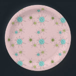 Plato De Papel Placas de papel de arranque atómico de iónica rosa<br><div class="desc">Este patrón de placa de papel con estrenos atómicos de iónico rosado presenta estallidos atómicos icónicos. ¡Así es! La vieja escuela, el fondo de color rosa de la primera dama con especkles de oro, es el escenario perfecto para el turquesa vibrante, el apetitoso apio y los círculos kitschy de color...</div>