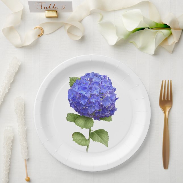 Plato De Papel Placas de papel de arte botánico Blue Hydrangeas (Boda)