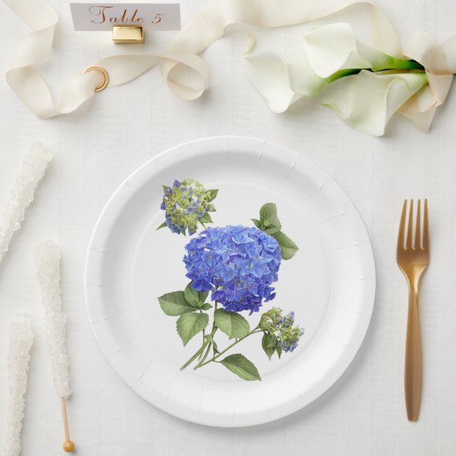 Plato De Papel Placas de papel de arte botánico Blue Hydrangeas (Boda)
