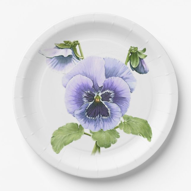 Plato De Papel Placas de papel de arte botánico de Blue Pansies (Anverso)
