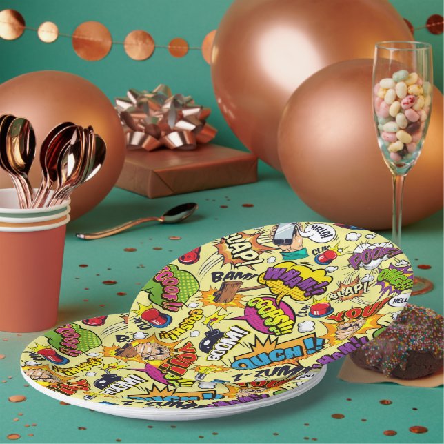 Plato De Papel Placas de papel de arte pop de historietas retro (Multi)