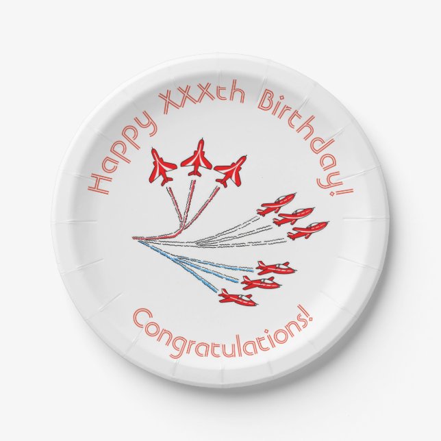 Plato De Papel Placas de papel de aviones de reacción rojos, pape (Anverso)