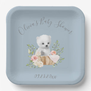 Plato De Papel Placas de papel de Baby Shower azul para oso polar