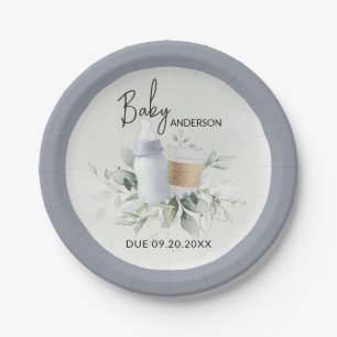 Plato De Papel Placas de papel de Baby Shower: bebé prepara café
