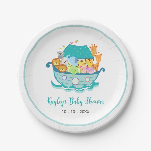 Plato De Papel Placas de papel de Baby Shower de Ark Boy Noah (Anverso)