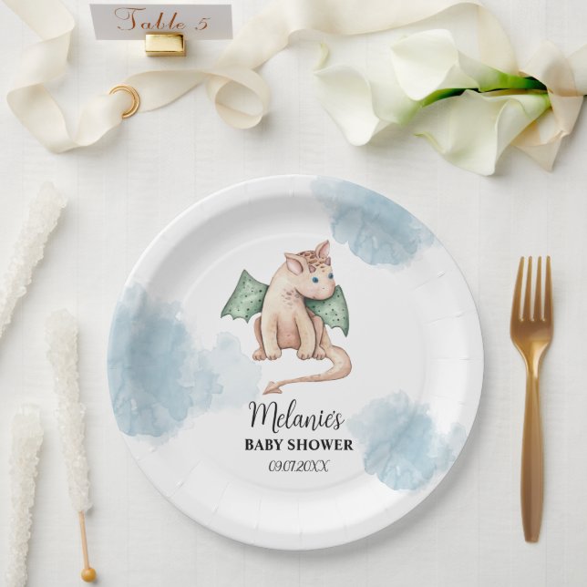PLATO DE PAPEL PLACAS DE PAPEL DE BABY SHOWER DE DRAGON DE FAIRYT (Boda)