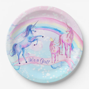Plato De Papel Placas de papel de Baby Shower de Unicornio Pastel