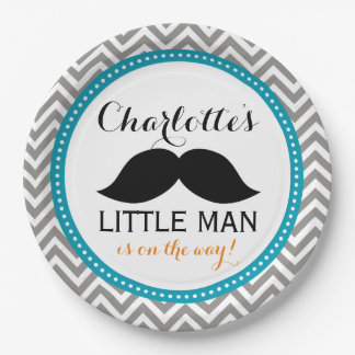 Plato De Papel Placas de papel de Baby Shower del bigote, pequeño