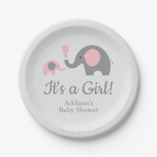 Plato De Papel Placas de papel de Baby Shower del elefante rosado
